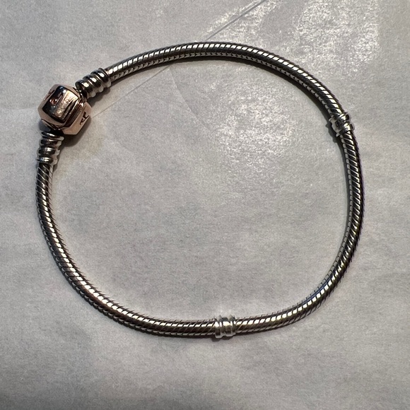 Pandora Rose Gold Snap Clasp and sterling silver bracelet 7.5” - Picture 6 of 11